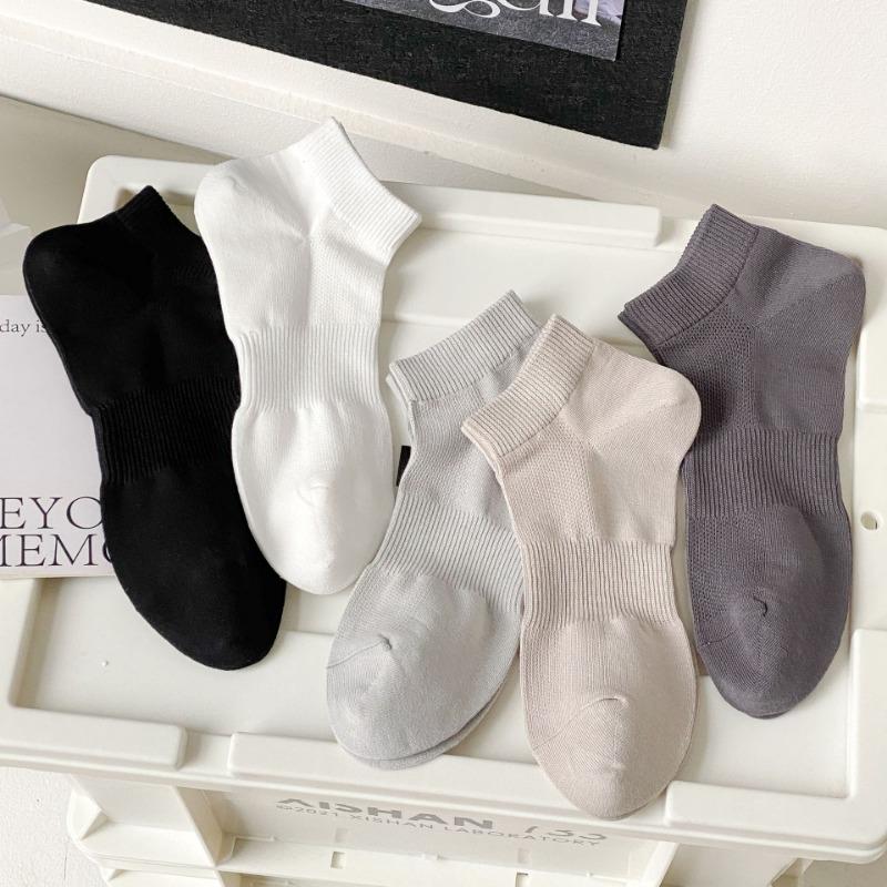 Men's Spring and Summer Mesh Breathable Waist Sports Solid Color Short Cotton Socks