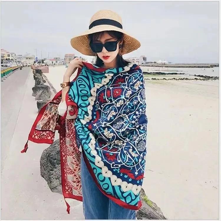 90x180cm Bikini Bathing Swimwear Cover Up Sarong Wrap Scarf Twill Cotton Pareo Beach Cover-Ups Women Large Beach Dress