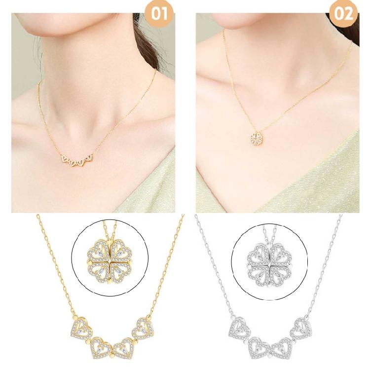 Love Necklace Hearts Lucky Four Leaf Clover Necklace Clavicle Pendant for Grils