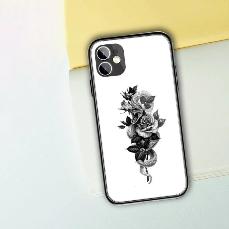 Snake And Flower Phone Case For IPhone 14 13 12 11 XS X 8 7 6 Plus Mini Pro Max SE 2022 Black PC TPU Glass Phone Cover