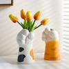 Cute Cat Paw Vase, Cartoon Paw Shaped Resin Flower Arrangement Vase, Desktop Decorative Plant Holder for Living Room, Bedroom, Bookshelf