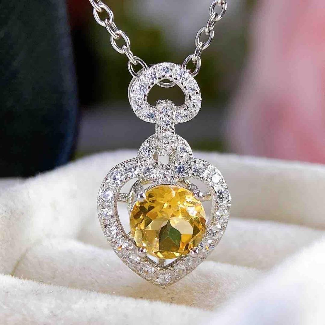 Natural Yellow Crystal Pendant Necklace - S925 Sterling Silver Clavicle Chain for Women 925 Silver