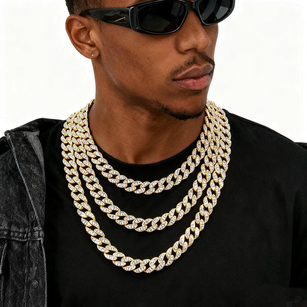 Men's Hip Hop Cuban Chain Necklace with Rhinestone Inlay