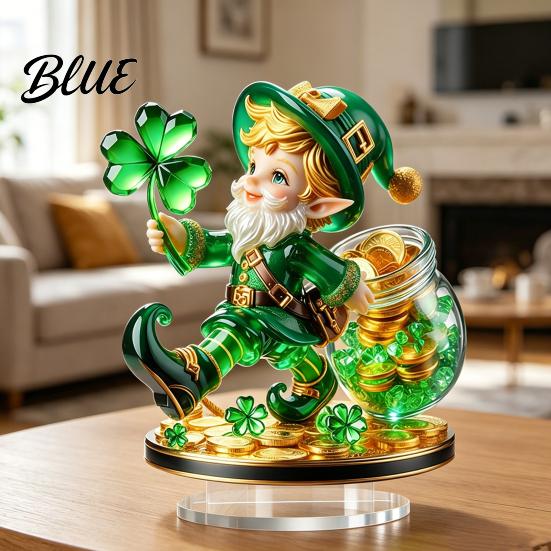 Clover And Gold St. Patrick 2Pcs Ornaments Gnome Coin Decor 2D Acrylic Day Ornament with Green Holiday Decoration Base