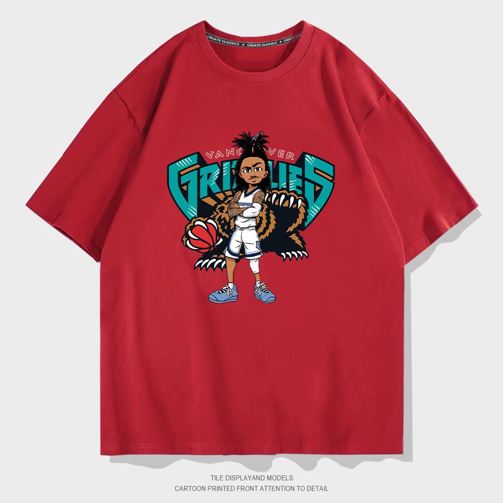 Grizzlies Morant cartoon short-sleeved T-shirt men's and women's trendy basketball sports loose half-sleeved training clothes