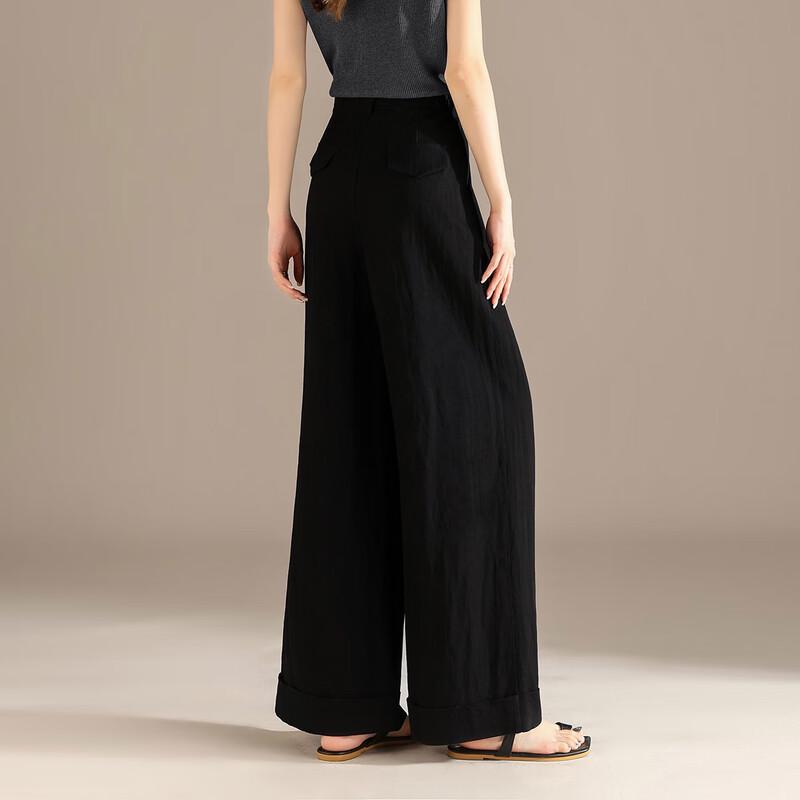 RAIN.CUN Women's Black High-Waist Wide-Leg Pants