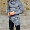 Yousheng Spring Fall Men Top Irregular Hem Mid Length Stacked Collar Slim Fit Elastic Sweatshirt Long Sleeves Pullover Street Style Thin Top