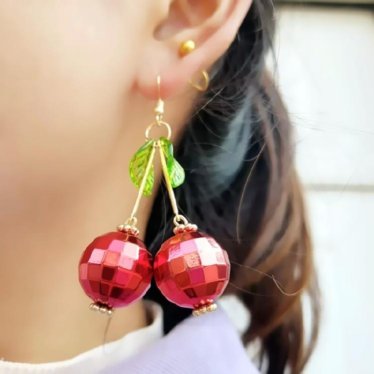 Handmade Cherry Fruit Earrings Suitable for Female Girls and Teenagers Light