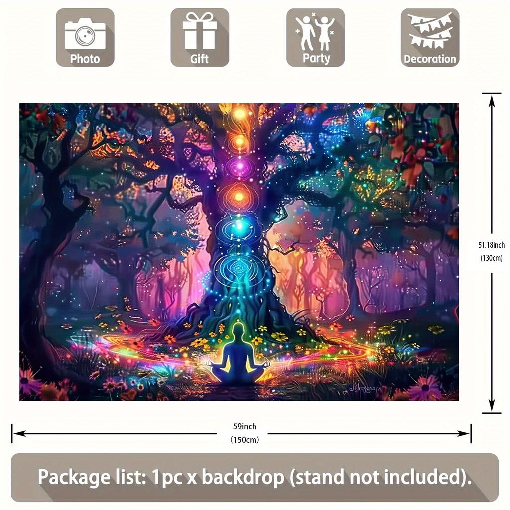 VIKAMA Meditation Colorful Wheel Tree Tapestry Mysterious Forest Fantasy Bohemian Style Bedroom Living Room Decoration