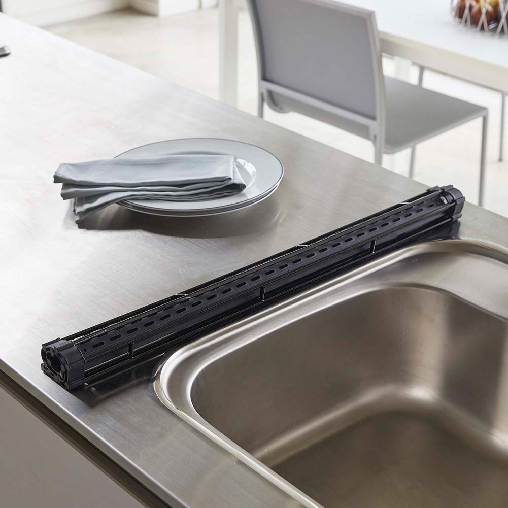 Yamazaki Hopfällbar Diskställningstorn med Silikon 42 x 26 x Inkluderar Bricka för Avrinning Liten Förvaringsskål 5058 Bricka, Liten, Svart, Ca. 0,8 cm,