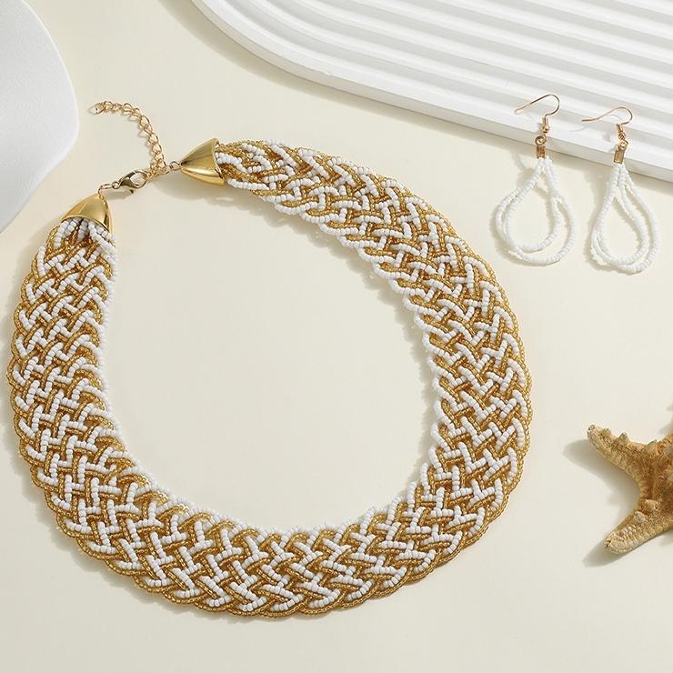 Handmade Rice Beads Necklace Earrings for Women Bohemian Retro Jewelry Accessories