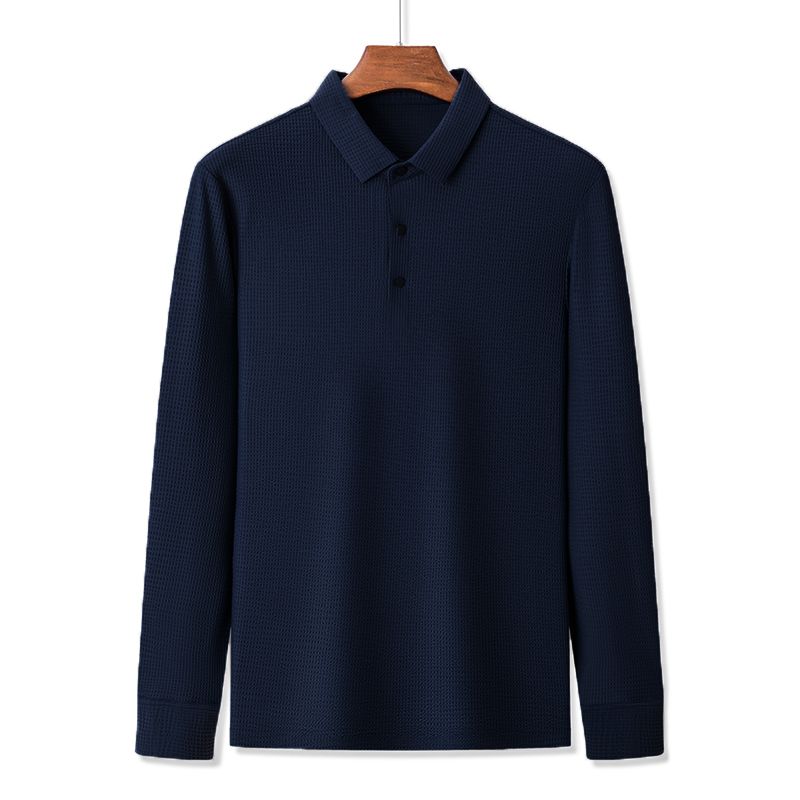 

Men s Business Casual Lapel Ice Silk Markless Iron-free Long-sleeved POLO Shirt 4XL темно-синий