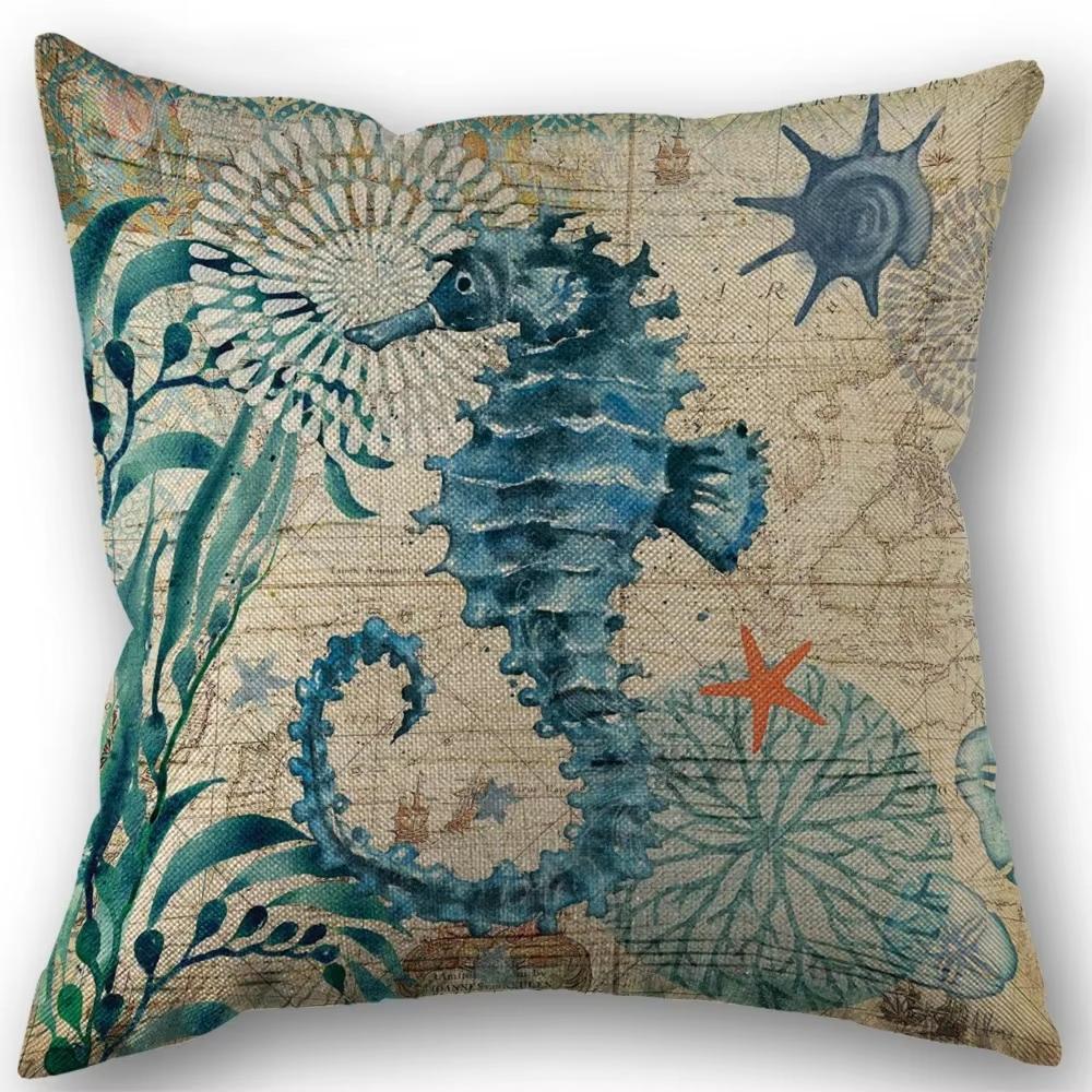 

Christmas Marine Life Turtle Seahorse Party Decor Pillow Cover 45x45cm for Beach Theme Holiday Ocean Decor 45cmx45cm