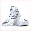 PODARCEK Hook Loop High Top Boxing Shoes Men Women Cow Muscle Outsole Lace Up Boots Wrestling Sneakers Graffiti Style