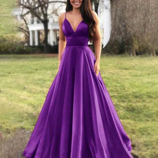 Robe à bretelles taille haute, col en V, bretelles réglables, tenue de soirée pour Banquet