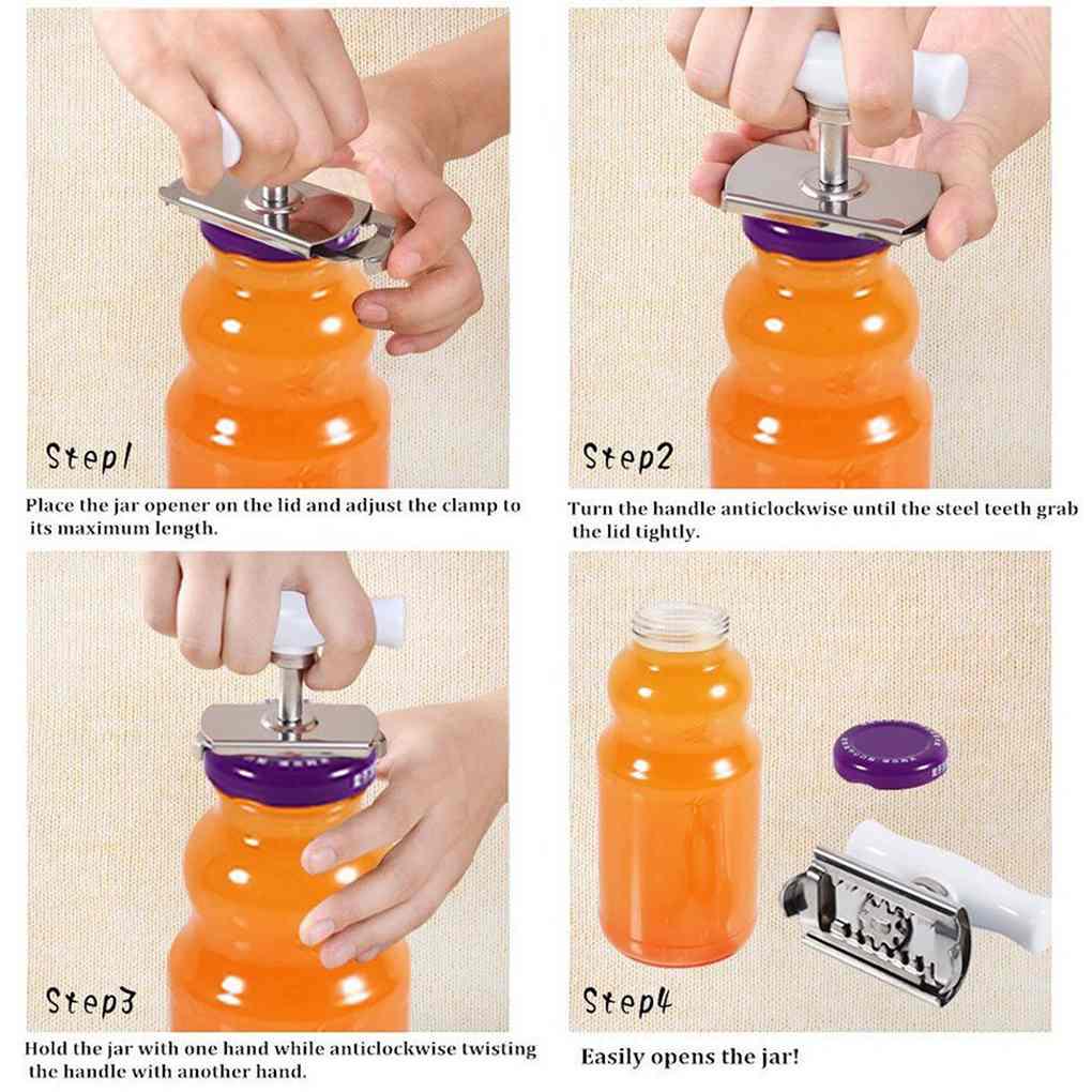 Adjustable Stainless Rotating Handle Bottle Cap Opener Jar Can Lid Remover Kitchen Supplies