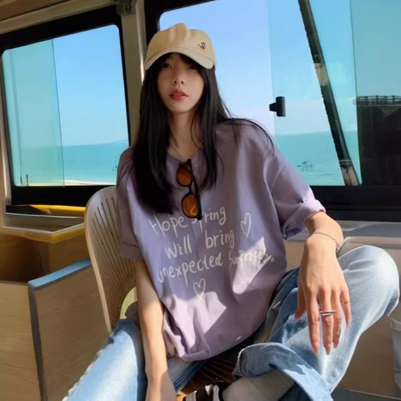 Summer Casual Fashion Printing Pullover Cotton T-shirt Women Short Sleeve All-match Tee Female Harajuku Top