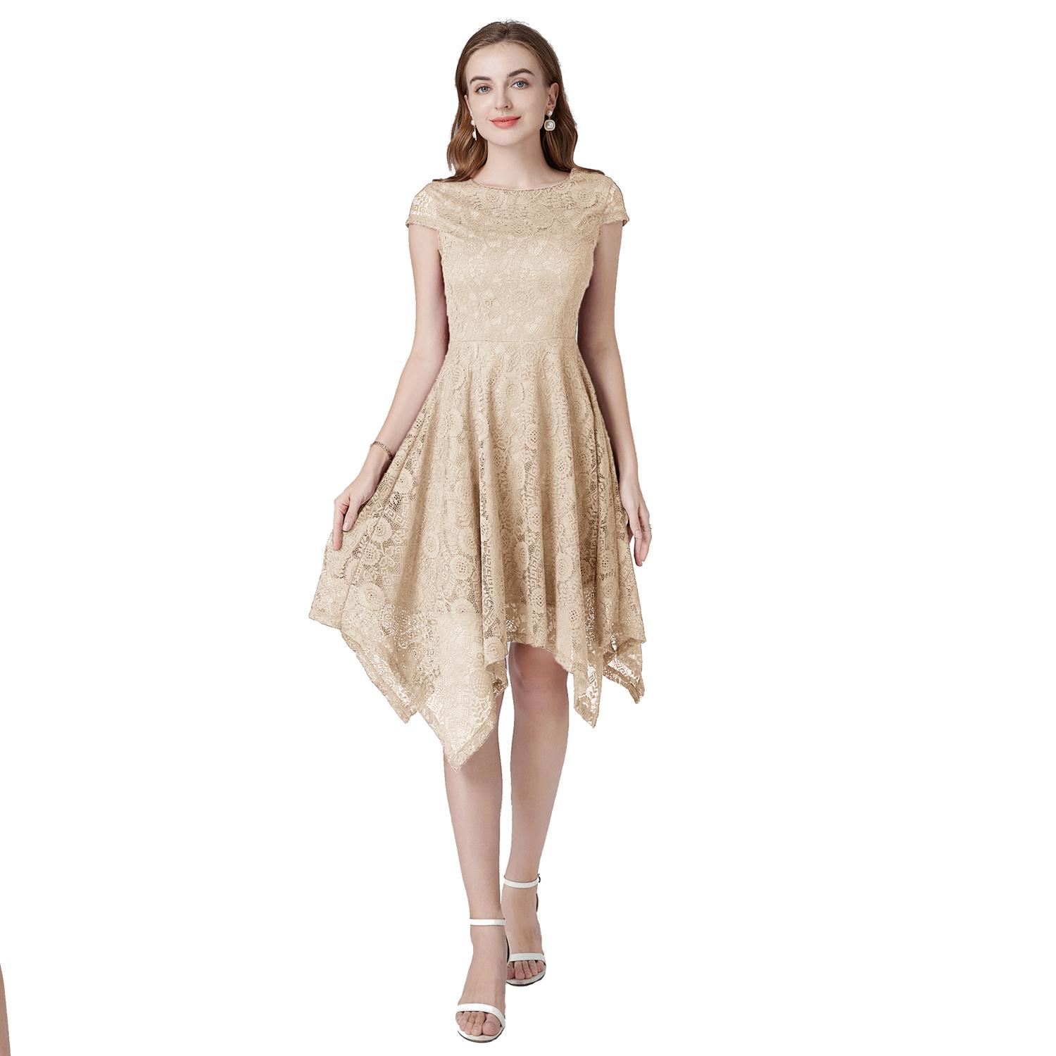 

Жіноча сукня міді Мереживна асиметрична спідниця Повсякденні сукні Жіночий вечірній одяг для вечірок Весілля для подружок нареченої Вечір для коктейльних подій XXL абрикосовий