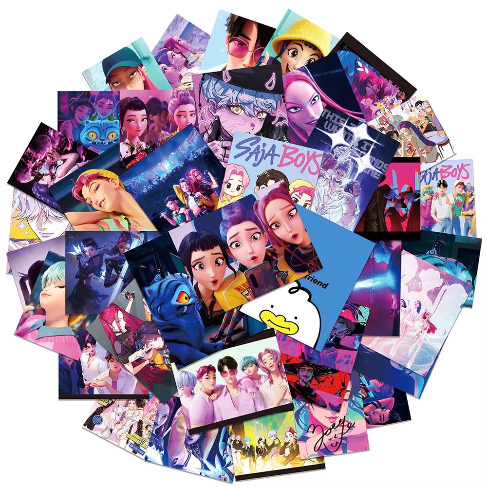 

30 шт. K-POP Охотники на демонов Двусторонние голографические LOMO-карты - HUNTR/X Руми Зои Мира Аниме Коллекционные ПВХ Фотокарты, Радужные