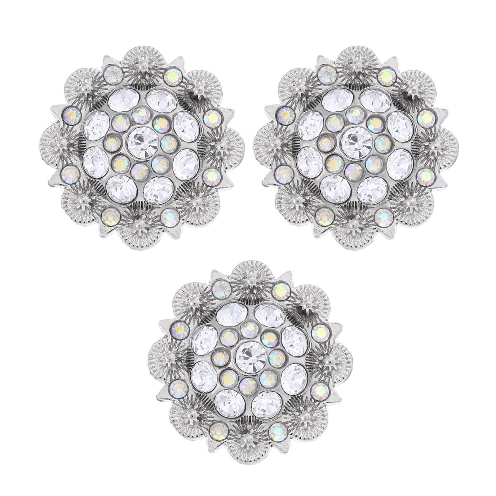

3pieces Rhinestones Belt Buckle Decorative Conchos Screw Back Button For Casual Business And Social Event Waiststrap 1 білий