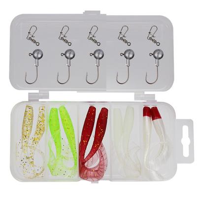 Conjunto de 20 Iscas de Pesca Macias Iscas de Enguia de Cobra de Silicone com Cabeça Jig Chumbada Anzóis Offset Anzóis Verme