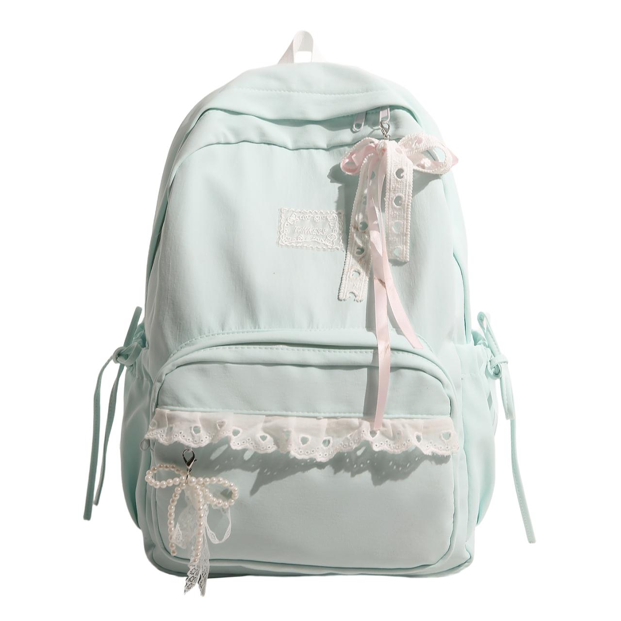 

Women s Nylon Lace Bow Backpack Sweet Fresh Aesthetic Daily School Casual Book Bags 2026 New Fashion Student Back Packs 30cmx13cmx43cm синий