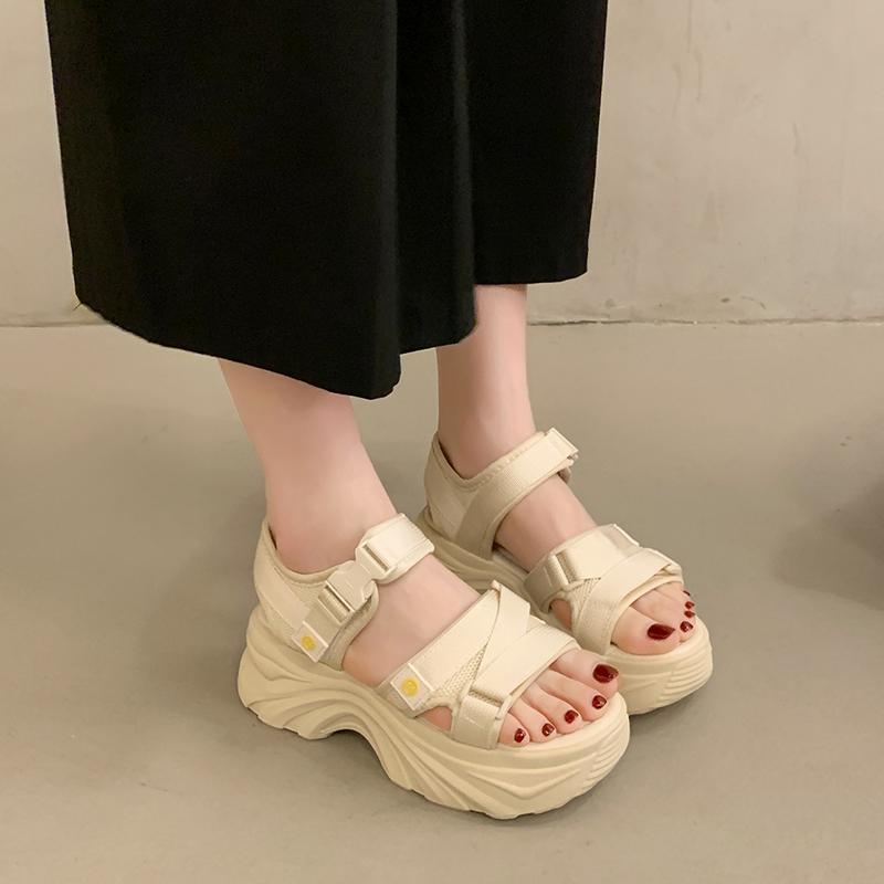 TUINANLE Sandalias de Tacón de Plataforma Gruesa para Mujer Verano Cuña con Hebilla Casual Cómodas de Color Sólido Sandalias de Playa