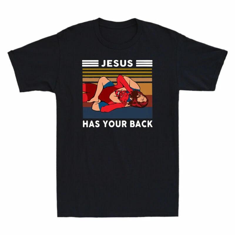 Jiu Jitsu Wrestling Jesus Has Your Back Funny Christian Gift Retro Men s T-Shirt XXXXL