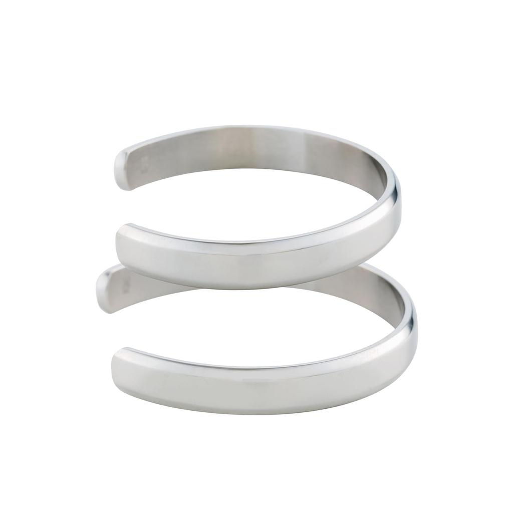 Pair Bangle Surgical Stainless Steel Simple Wide Set of 2 [White Clover] 4SBG043SV&4SBG044SV