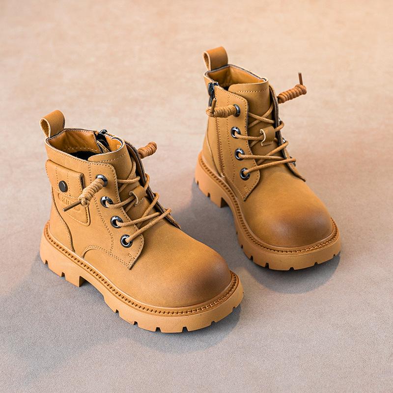 Boys' Black British-Style Leather Boots - Short, Dr. Martens-Inspired, Soft Sole, for Autumn/Winter