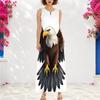 Women Plus Size Sleeveless Notch Neck Eagle Printed White A Line Maxi Dress