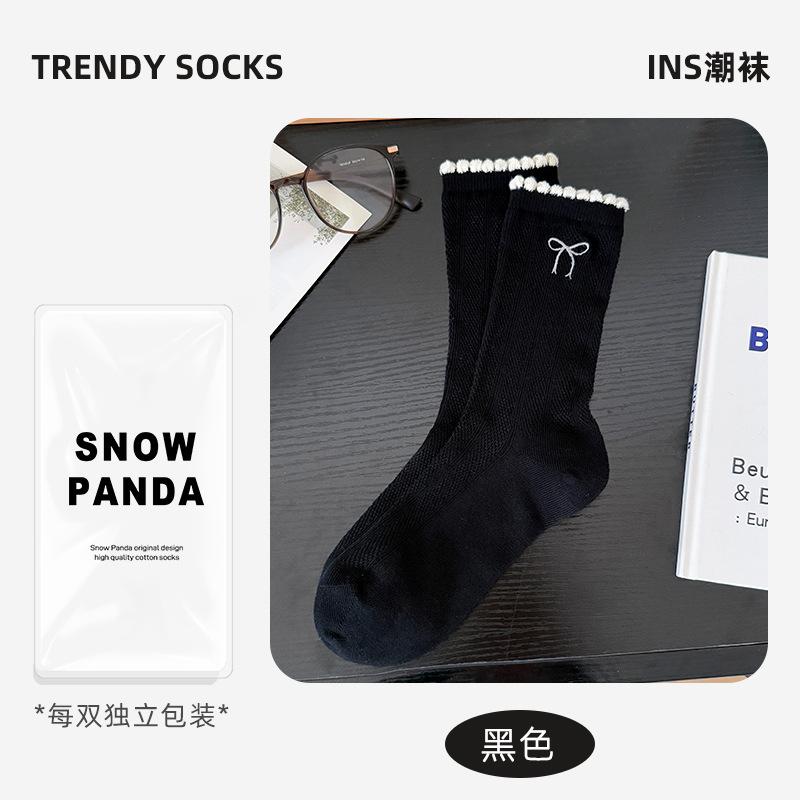 Socks Girls' Summer Bow Collegiate Style Women'S Socks Thin Breathable Socks Boneless Anti-Ball Mid-Tube Socks