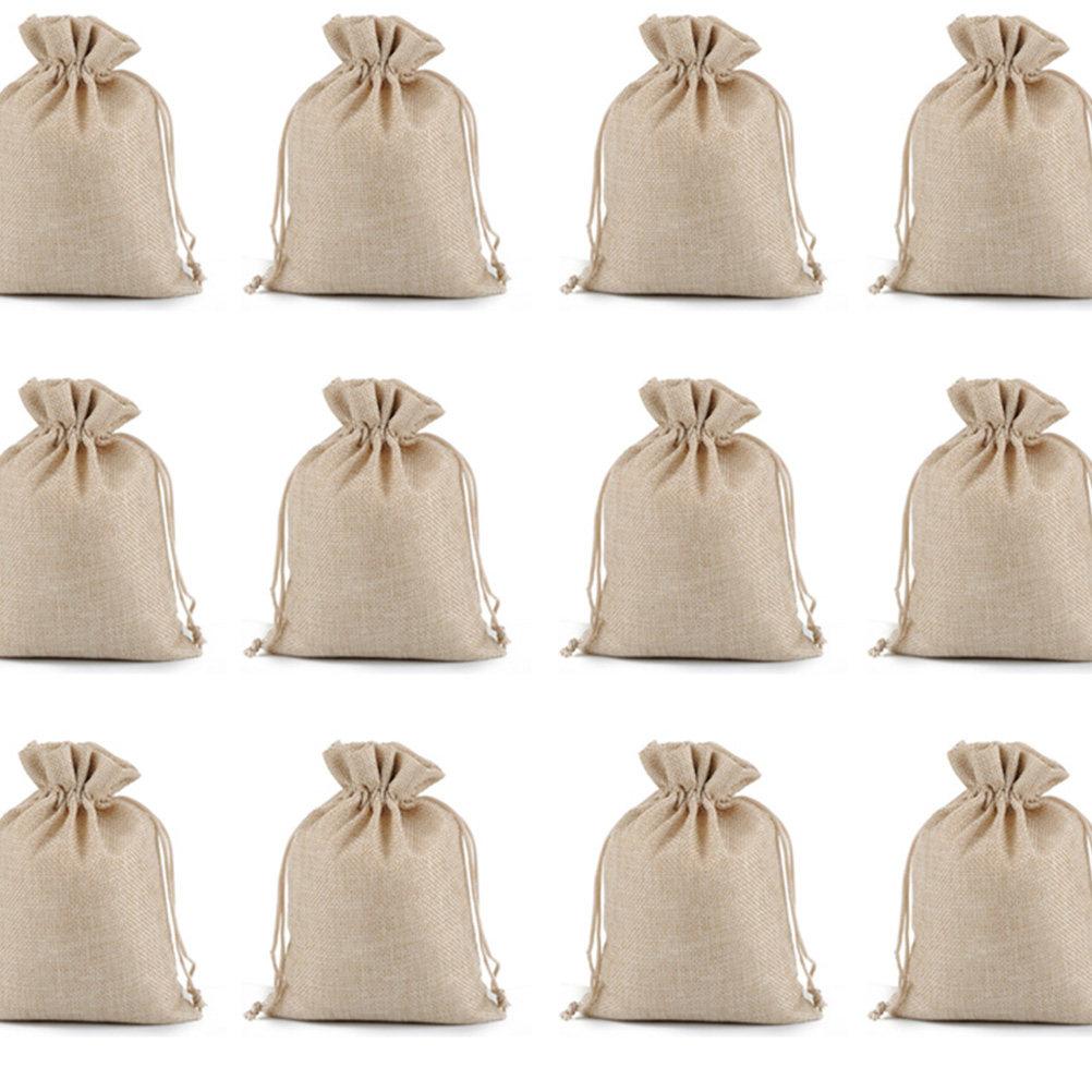 

12Pcs Biodegradable Linen Fabric Drawstring Bag 10x14cm Beige Reusable Storage Pouch for Gifts Jewellery Christmas Decorations 8X10cm