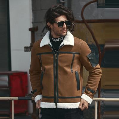 Chaqueta de cuero polar con cuello de solapa de estilo europeo y americano, chaqueta de cuero de gran tamaño con piel integrada para hombre
