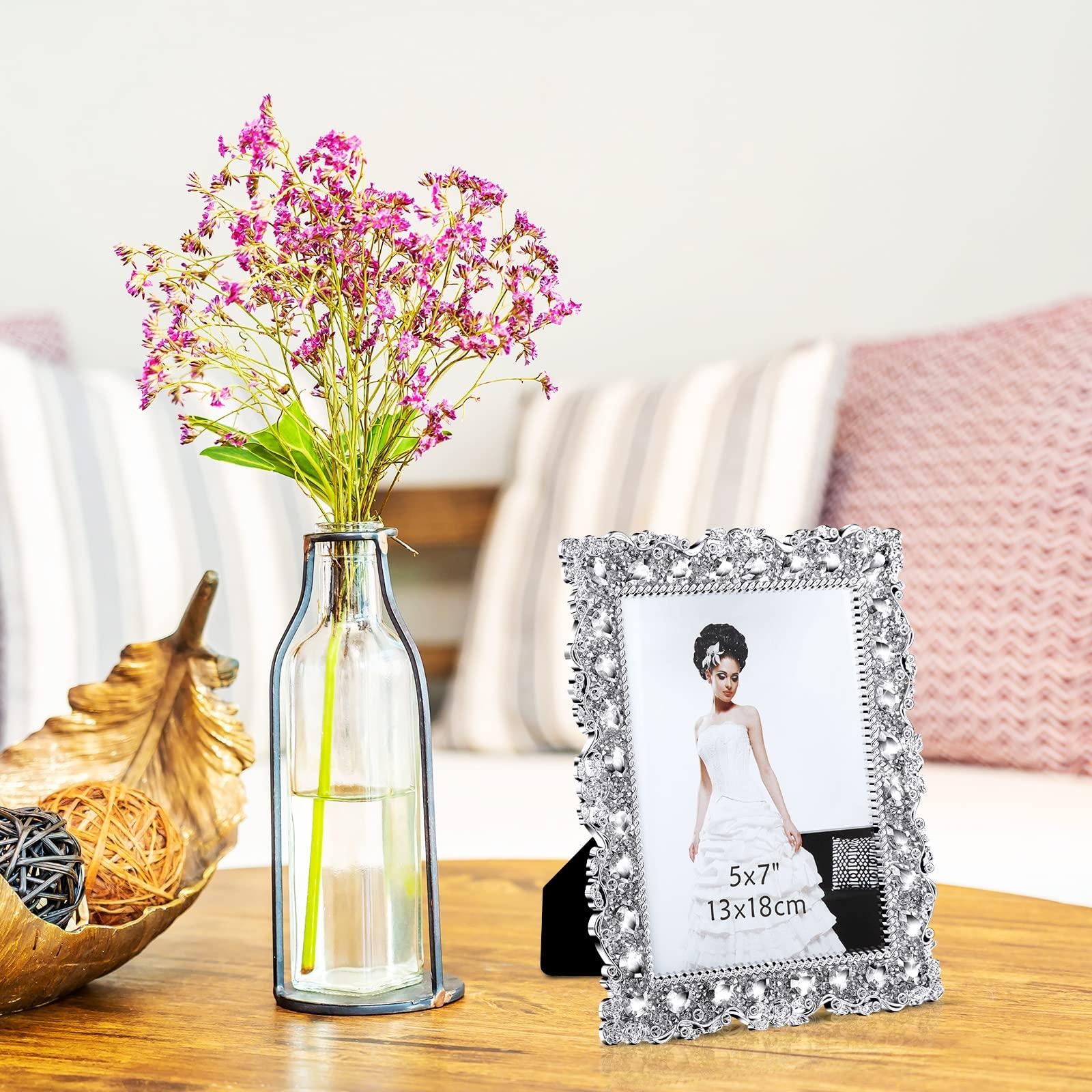 2-pack with crystal decoration photo frame wedding rhinestone decoration desktop photo frame 7 inch gift for family and friends