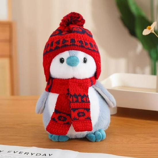 Japanese Penguin Plush Toy with Cute Christmas Scarf and Hat