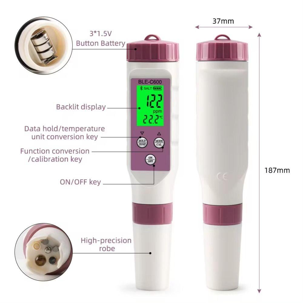Bluetooth 7 In 1 PH Meter Aquarium Water Quality Tester Intelligent ORP S.G TEMP  Swimming Pool