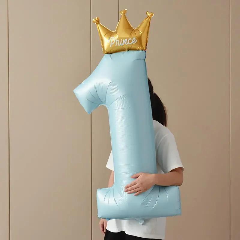 1st Birthday Blue Crown & Balloon Set for Boys or Pink Number Party Decor for Girls