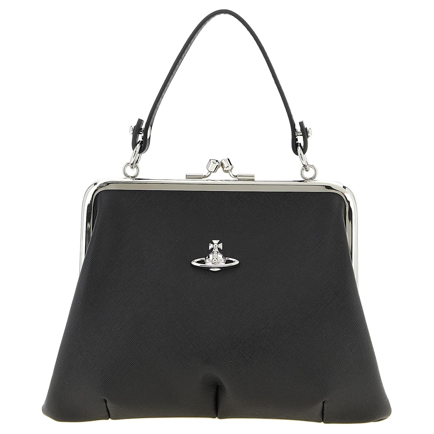 Vivienne Westwood Granny Frame Removable Metal Chain Polyurethane Cotton Tote Bag Women tote bags Black 4B010007WS0021N401 Basic Set (Bag+Dust Bag)