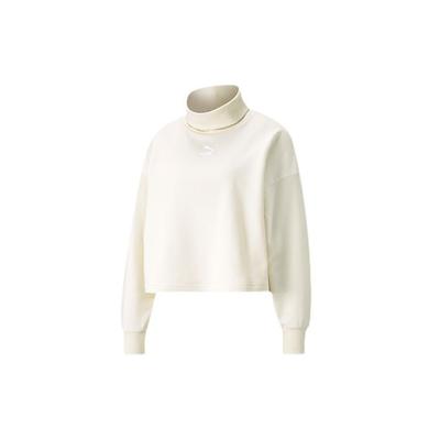 Classics Logo Besticktes Vintage Pullover Sweatshirt mit hohem Kragen Damen Oberteile Elfenbein 534145-73