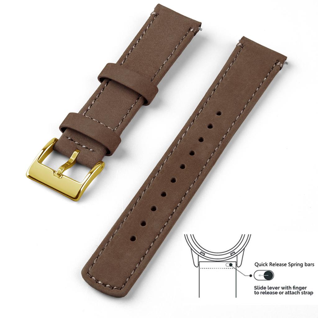 Genuine Leather Top Grain Watch Band, Quick Release 20mm/22mm Watch Strap, Fits Samsung Galaxy Watch, Men and Women Watch band