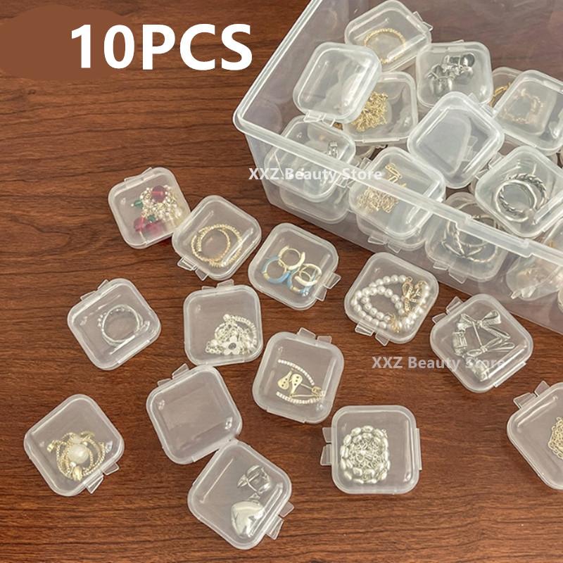 10/50/100/500PCS Transparent Square Plastic Jewelry Box Organizer With Individual Ring Slot For Rings Necklaces Earrings Storage