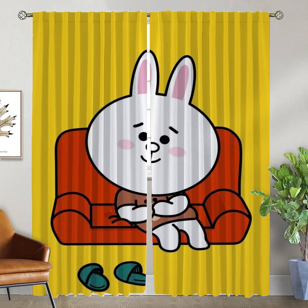 L-line Friends Kitchen Curtains for Living Room Partition Blackout Curtain Tulle for Bedroom Home Interior Curtains 2 Pieces