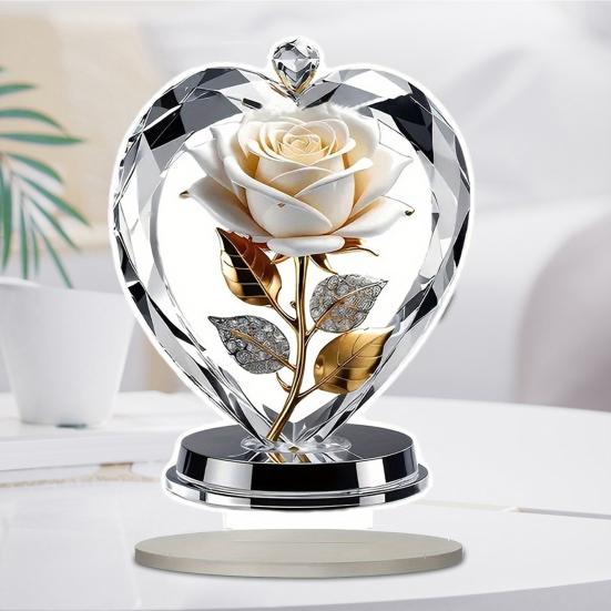 Квіткова акрилова табличка 2D Пласка троянда Настільний знак для офісу Спальні Робочого столу Кристалічний ефект Квіткова табличка-троянда для мами Дружини Бабусі
