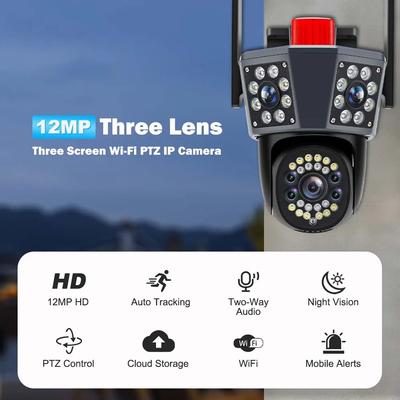 12MP IP Camera Three Lens Outdoor PTZ WiFi Wireless Smart Home Security Protection Auto Tracking CCTV Video Surveillance