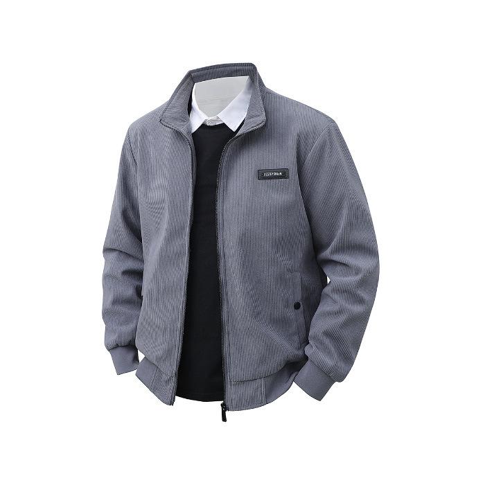 

Autumn and Winter Men s Lapel Business Casual Jacket Men s Middle-aged Long-sleeved Jacket Suit M серый