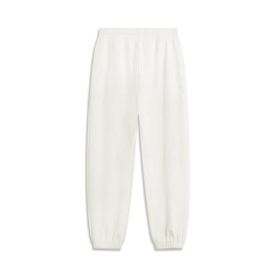 Li Ning Loose Fit Cuffed Mid Waist Casual Pants Women Bottoms Off-White AKLU324-4