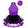 Girls Dance Performance Dress Halter Sleeveless Backless Design Sparkling Sequins Decorated Tutu Costume