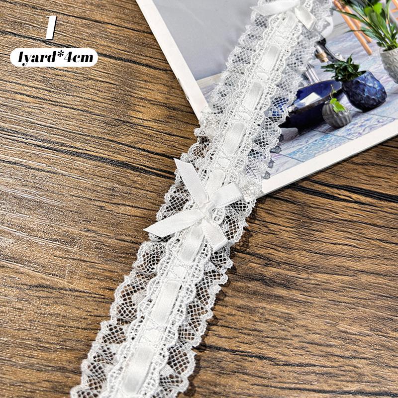 1Yard Bow Pleated Lace Trim Handmade Diy Decoration Baby Clothes Skirt Hem Clothing Lace Accessories Curtains Home Decoration