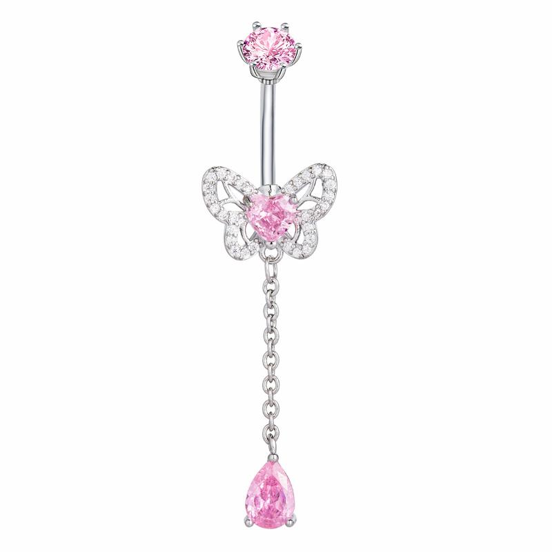 Zircon Belly Button Rings Stainless Steel Butterfly Heart Navel Piercing Shiny  Belly Ring For Women Body Jewelry